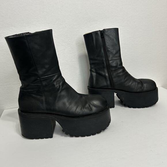UNIF Parker Chunky Platform Black Leather Boots Sz 10 Dark Academia Goth Grunge - Picture 3 of 9